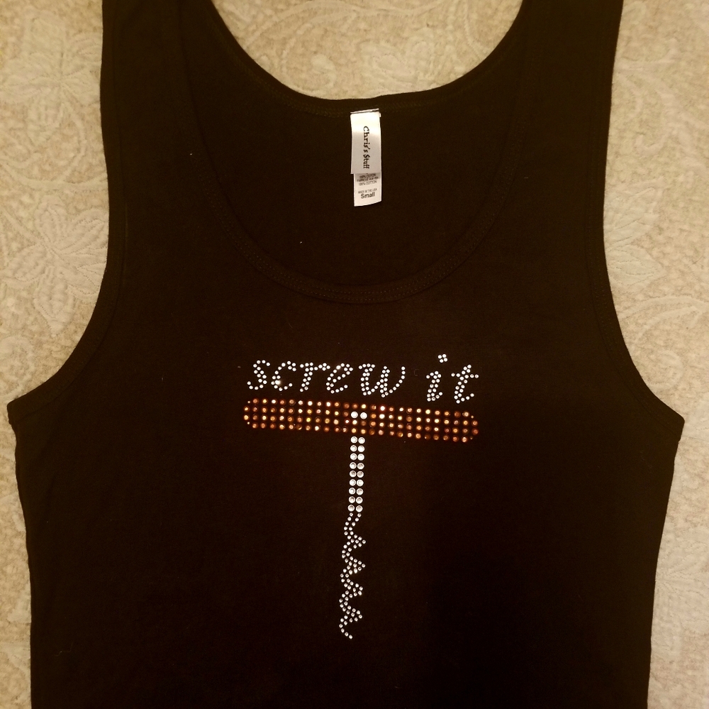 Black cotton tank top with rhinestones